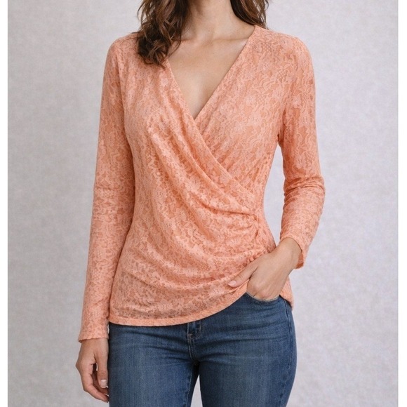 Victoria's Secret Tops - Victoria's Secret Womens Top 8 Peach Lace Sheer Wrap Soft Romantic Balletcore
